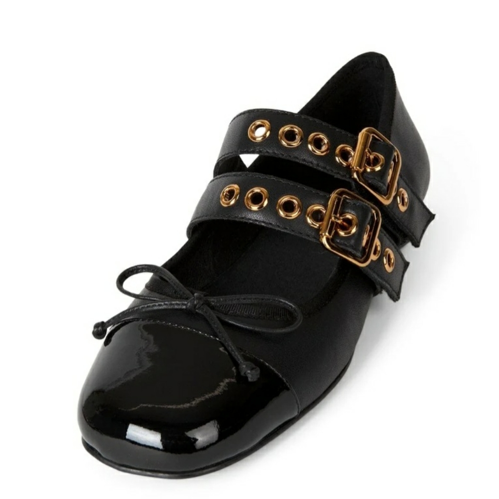 New Jeffrey Campbell Ballentic Flats Size 7 Black & Gold